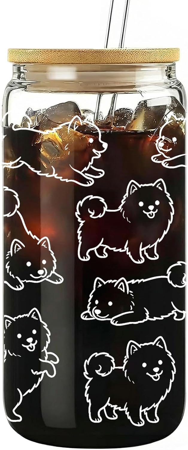 Pomeranian Glass Cups for Dog Lovers - Funny Glasses for Iced Coffee,Tea,Beer