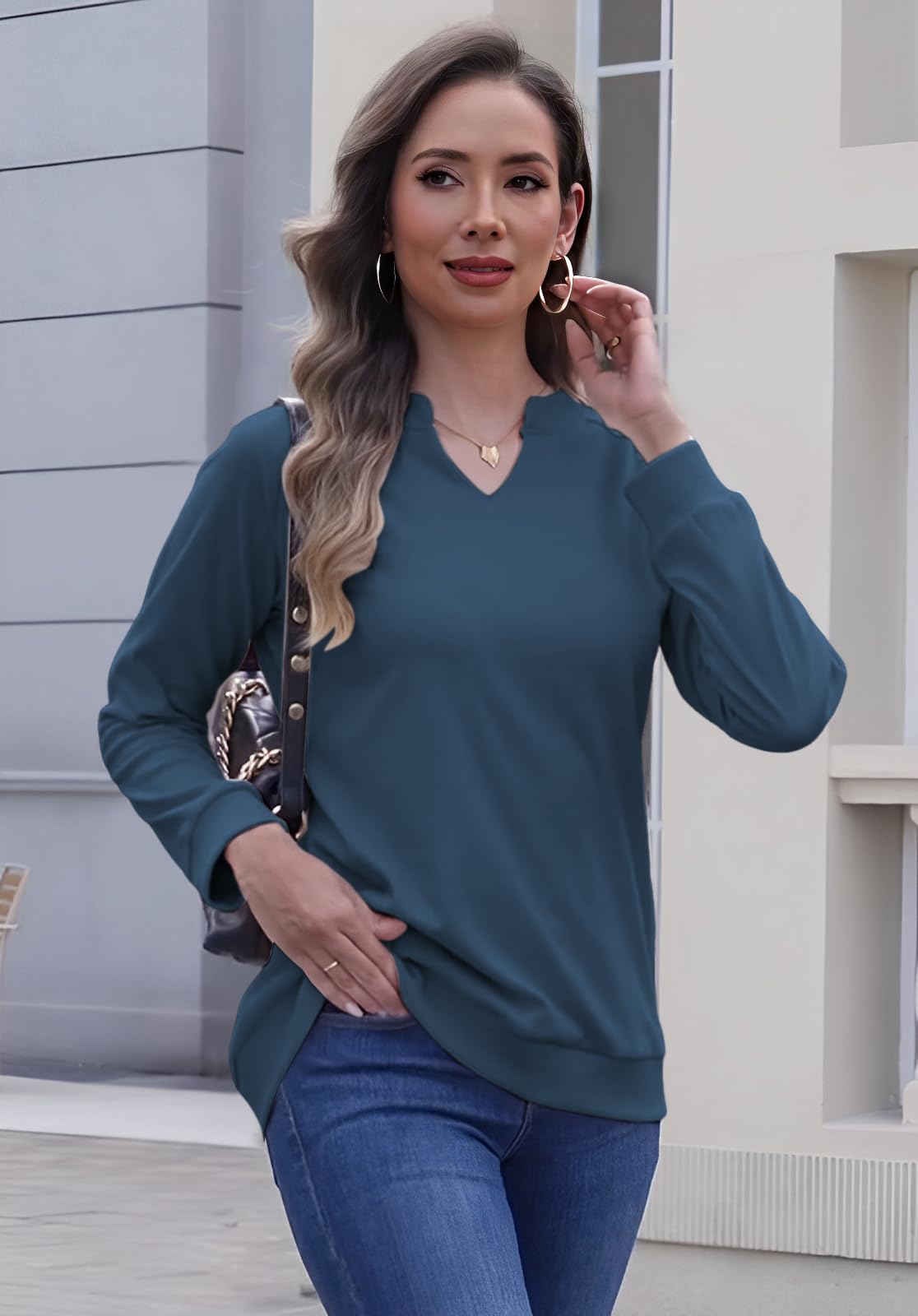 Cuptacc Sudaderas Mujer Sin Capucha Jersey Mujer Invierno Elegante Sueter Cuello En V Manga Larga Casual Cómodo Otoño Moda