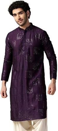 KISAH Mens Kurta - Textured Art Silk - Indian Wedding Outfit for Men - Ideal for Weddings and Festivals