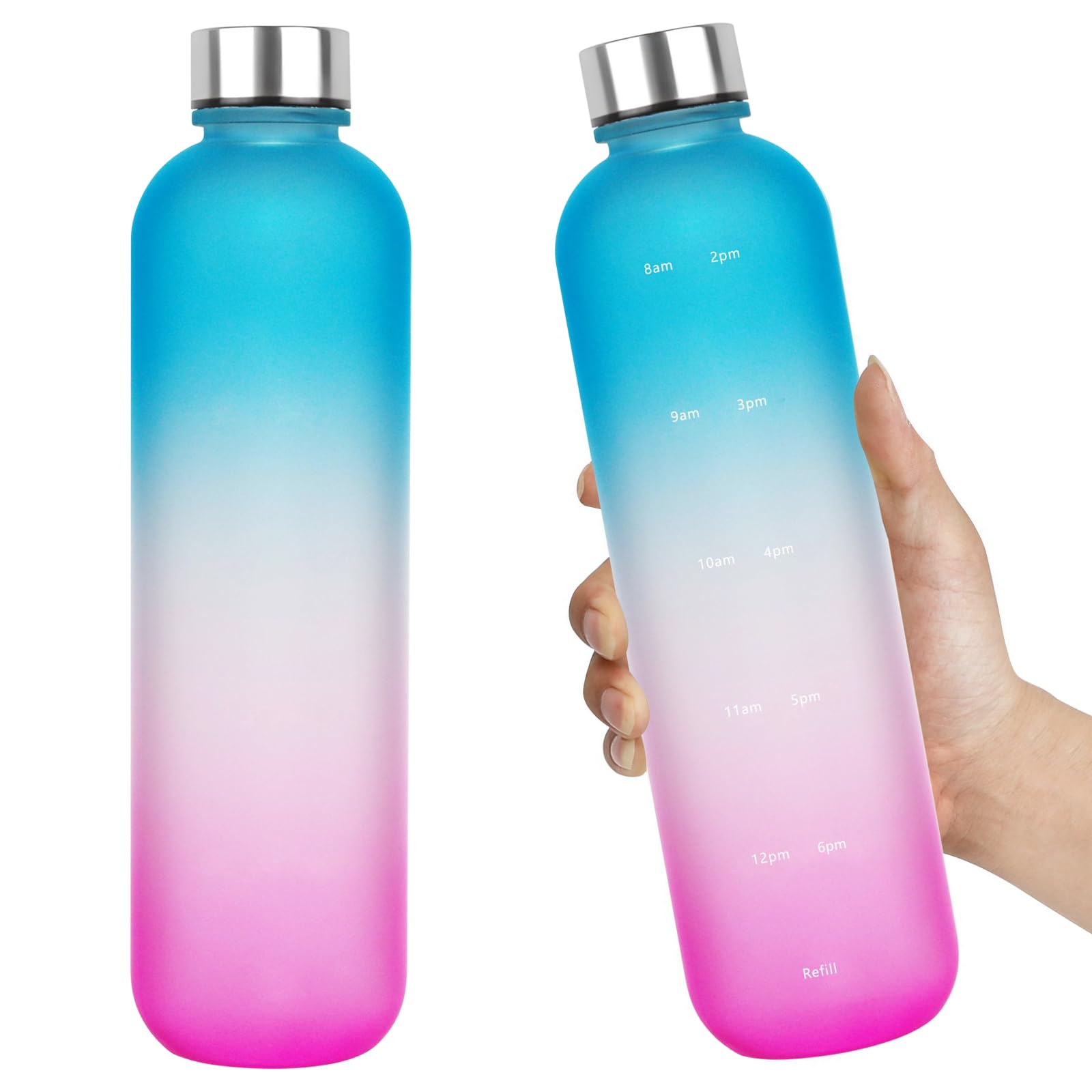 GHKLNY 32 oz Water Bottle,Water Bottles With Time Maker,Daily Water Intake Bottle Motivational Water Bottles With Times To Drink for Gym Fitness Workout Travel (Gradient Blue Pink, 32 OZ)