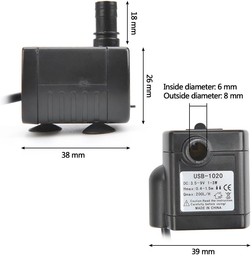 ATPWONZ Mini USB Pump 200L/H Submersible Water Pumping for Aquarium Fish Fountain Garden House Water Hydroponic DC 3.5-9V 1-3W
