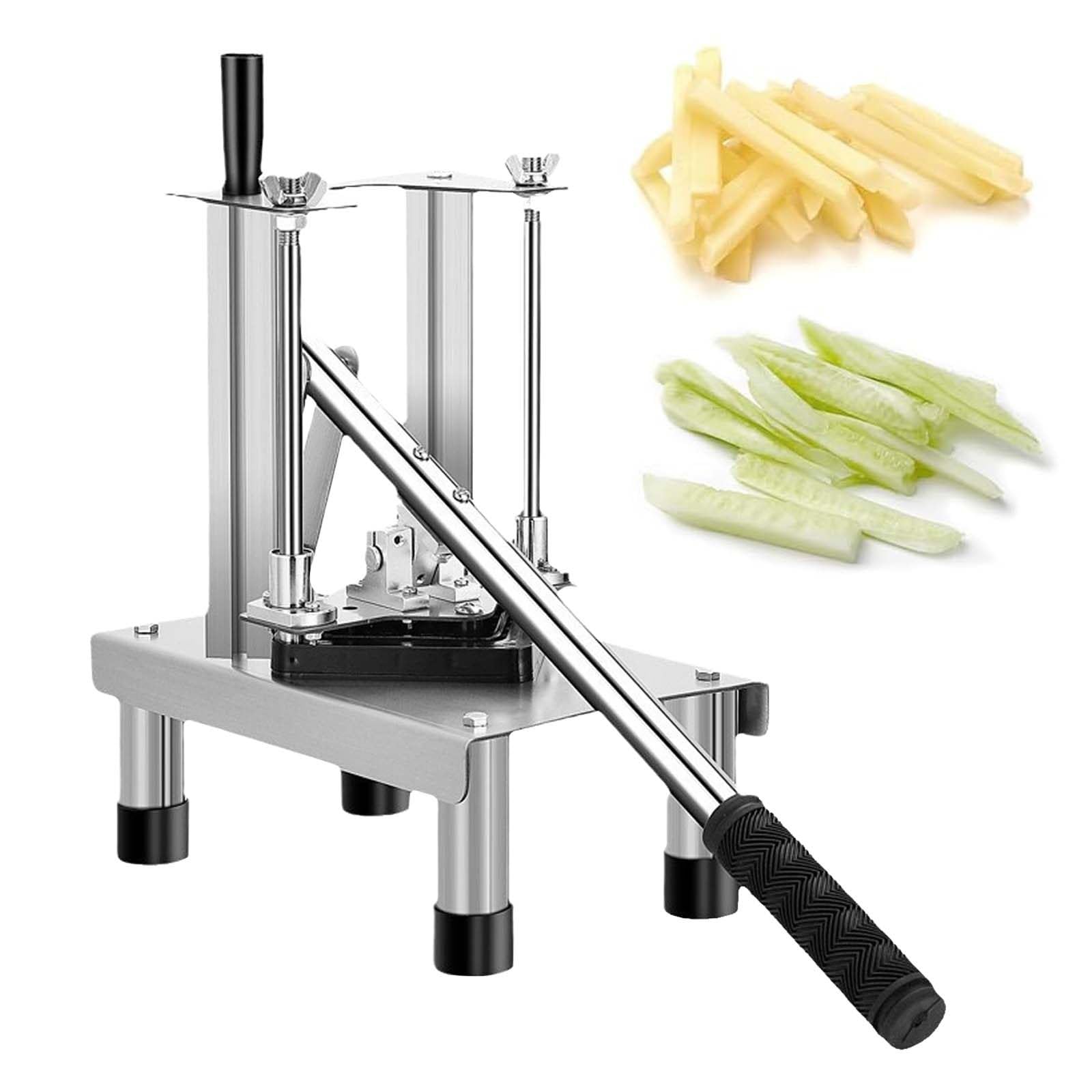 ASerZenith Commercial French Fry Cutter, Manual Vegetable Fruit Chopper With Replacement Blades - Stainless Steel Potato Chips Strip Cutting Maker