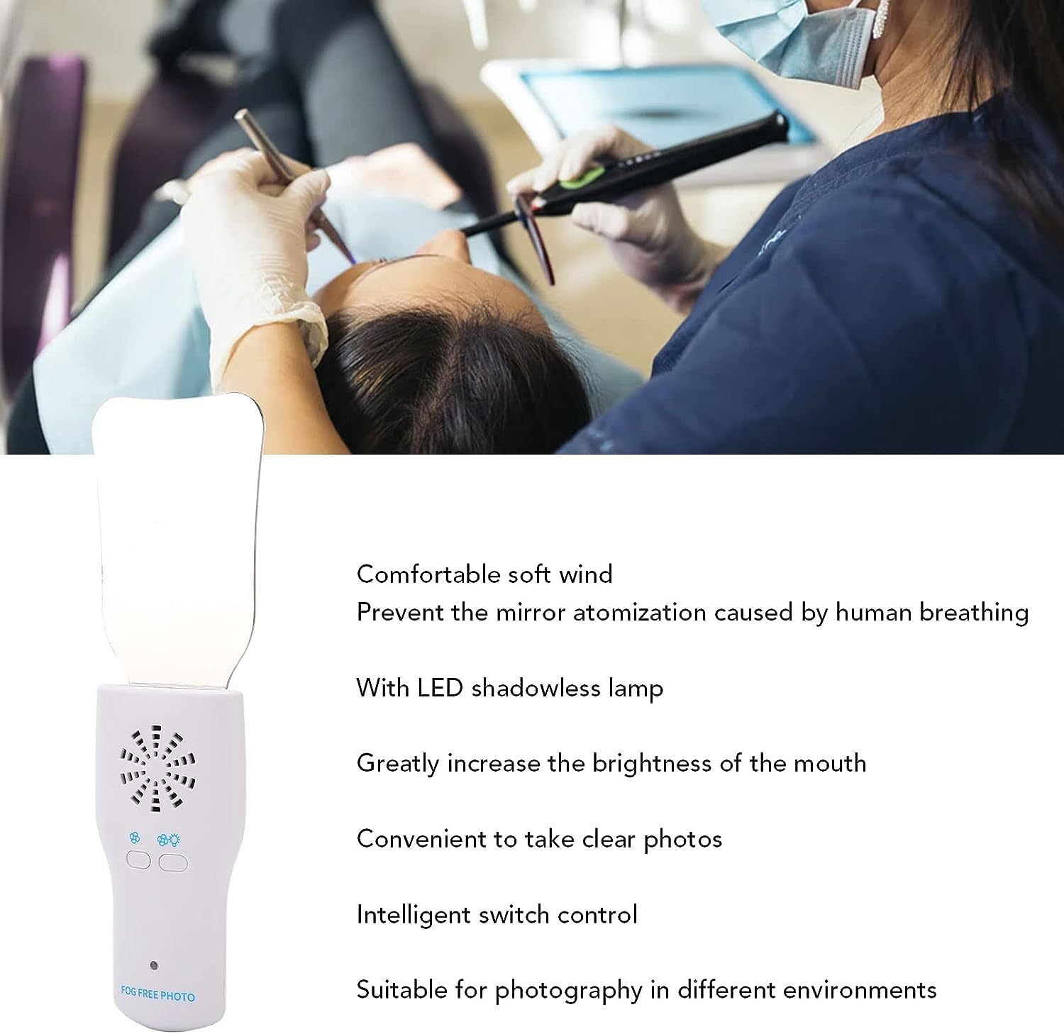Espejos dentales de Dos Caras para fotografía, manija de Espejo Dental, prevención de Niebla Luz LED Dientes Mango de Espejo de cavidad Oral con Herramienta de Dentista de 4 Espejos(b)