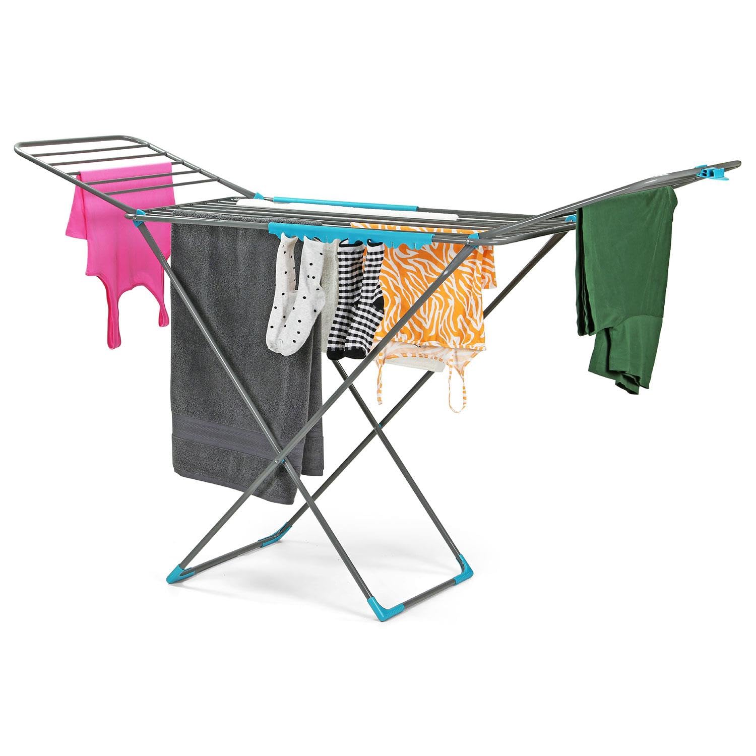 Livhome Black 18M Strong Winged Clothes Airer, Heavy Duty Folding Laundry Dryer Stand, Compact Foldable Clothes Drying Rack, Indoor & Outdoor Washing Dryer Rack