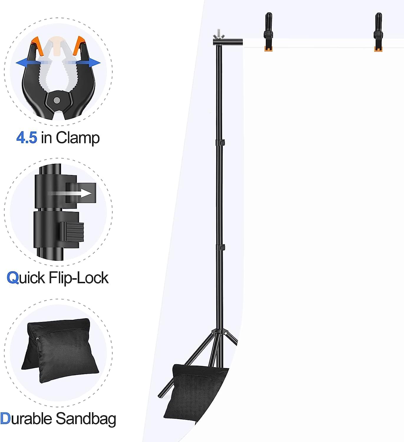 EMART Supporto per Sfondo, Supporto Sfondo Fotografico Regolabile di Grandi Dimensioni 6x2,1m con Connessione Girevole a 308°, Supporto di Fondale Fotografico per Fotografici, Matrimoni, Decorazioni