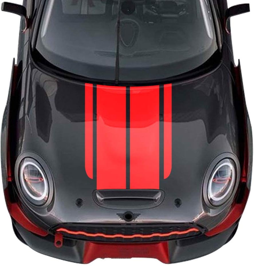 Front Bonnet & Rear Taligate Stripes Hood Trunk Engine Cover Trunk Decal Stickers for Mini John Cooper Works F56 JCW (Black)