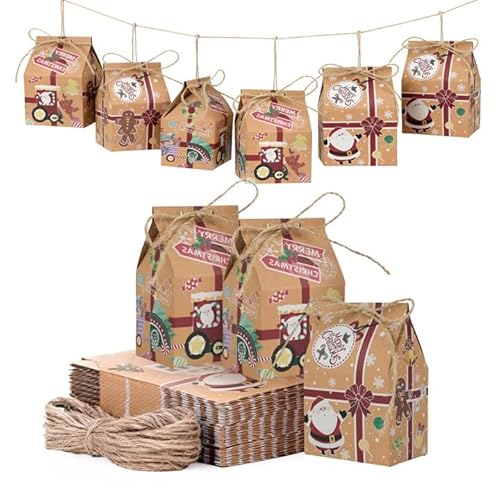 Sacchetti Regalo Natale - Set di 30 Pezzi in 2 Stili, Ideali per Compleanni, Feste di Nozze e Calendario dell’Avvento, Inclusi Adesivi a Forma di Cuore