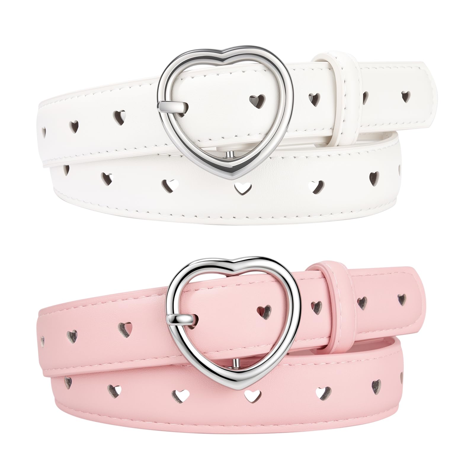 2 Pièces Ceinture Enfant Fille - Accessoires de Mode Avec Boucle En Forme De Coeur Réglable de 6-15 ans