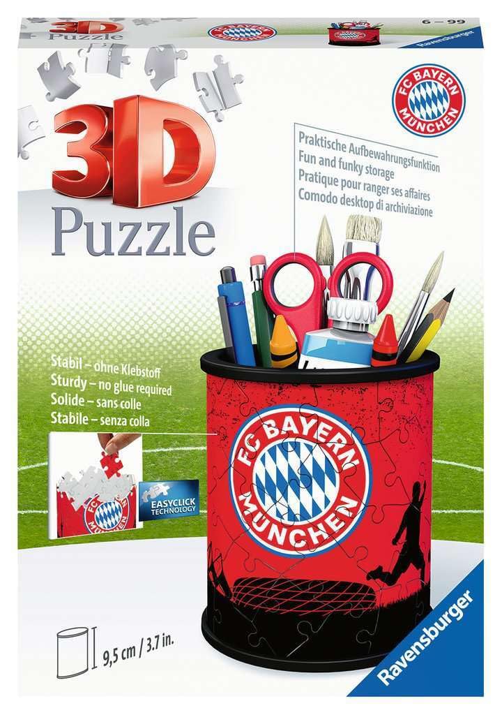 Ravensburger 3D Puzzle 11215 - Utensilo FC Bayern - 54 Teile - Stiftehalter für FC Bayern München Fans ab 6 Jahren, Schreibtisch-Organizer für Kinder: Erlebe Puzzeln in der 3. Dimension