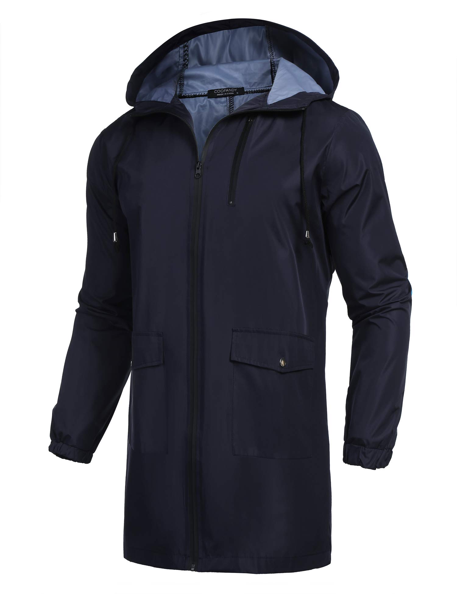 COOFANDY Mens Long Raincoat Ligtweight Rain Jacket Waterproof Outdoor Jackets with Hood