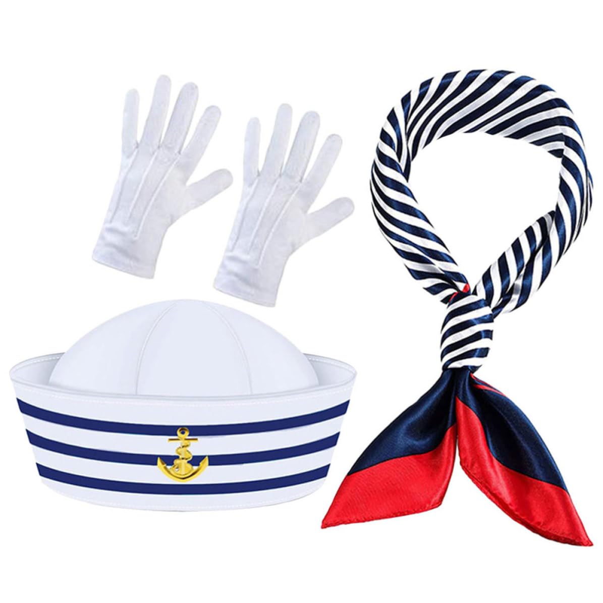 Tofficu 5 Set Set Costume Marinaio Cappello Capitano a Righe Blu Bianche
