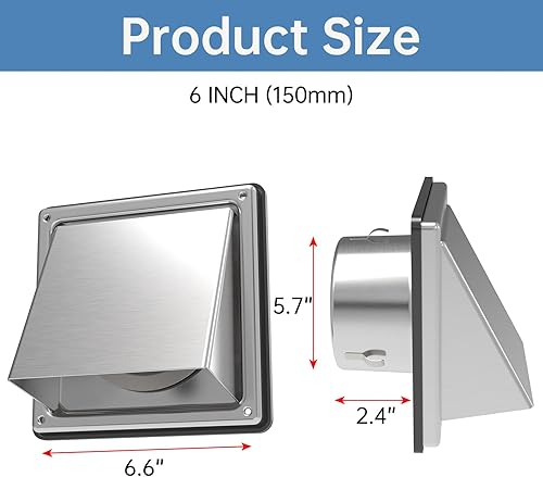 Miniatura 9 de ForoGore Cubierta de ventilación de secadora de metal de 4 pulgadas para pared exterior con solapa acolchada de goma, ventilación de pared externa