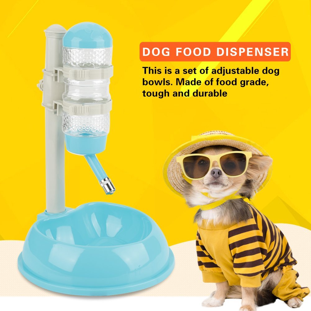 Fditt Ciotola per Acqua per Cani, erogatore Automatico Regolabile in Altezza per Cane(Blue)