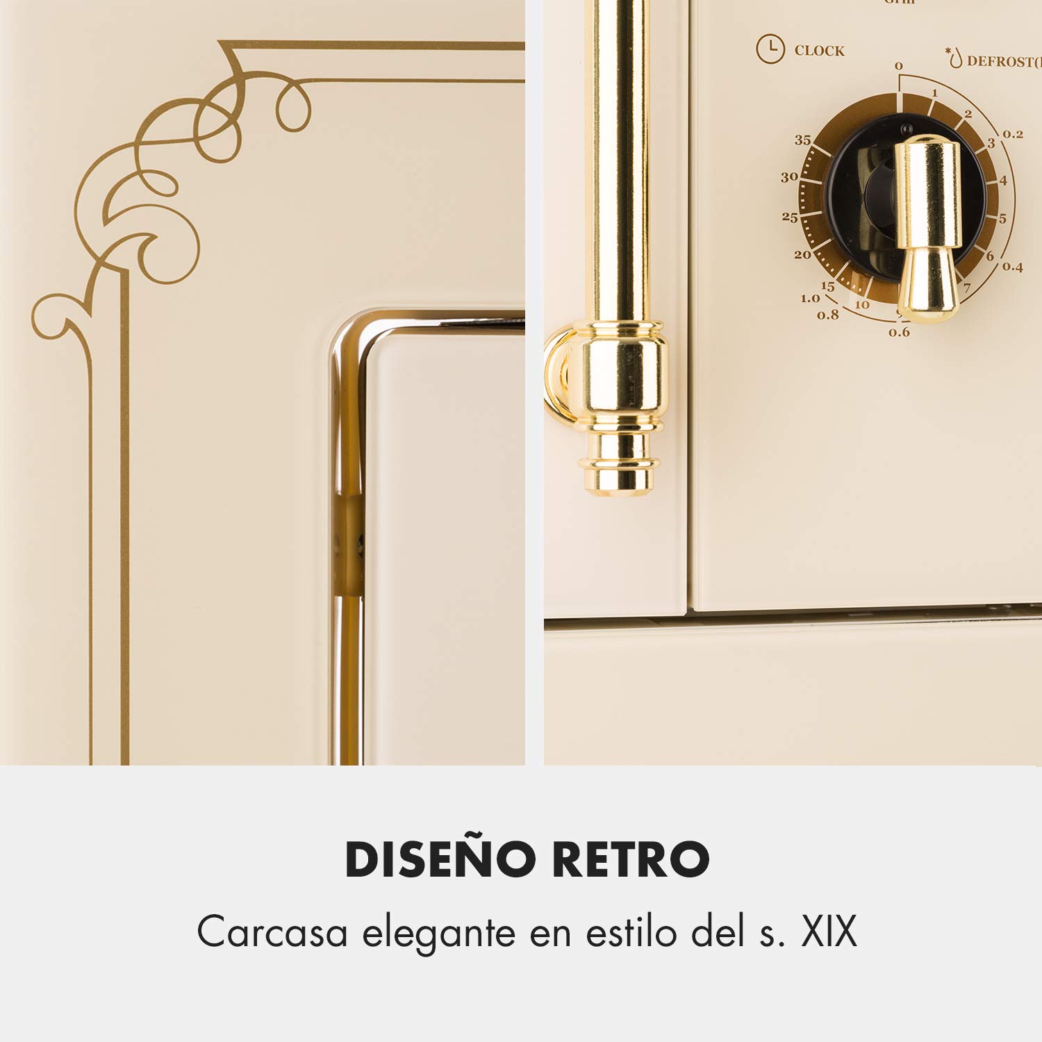 Klarstein Victoria 20 - Microondas, Diseño retro, 20 litros, Microondas de 800 W/Función grill de 1000 W, 3 funciones predeterminadas, Acero inoxidable, Incluye marco para montaje, Marfil