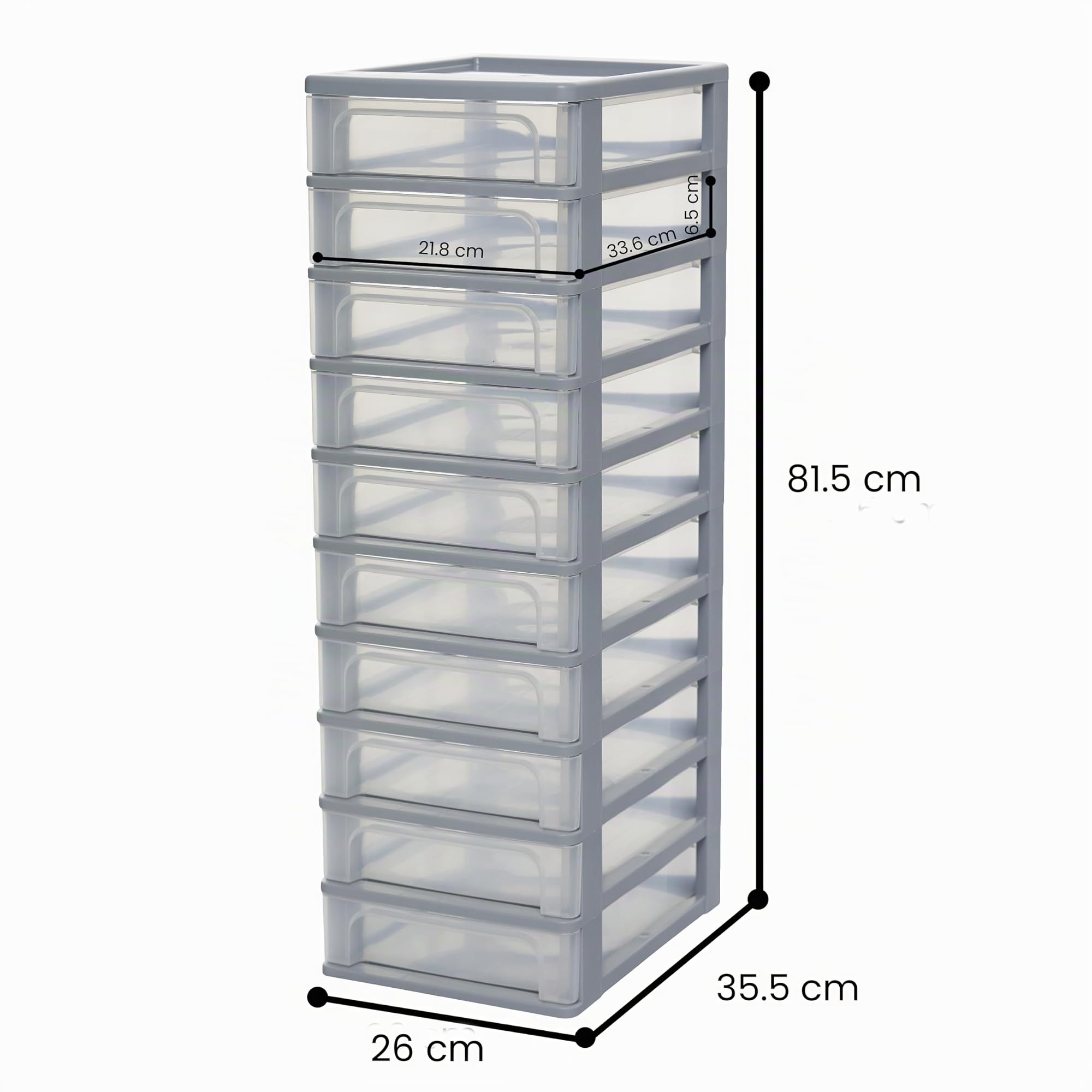 Iris Ohyama Cassettiera in Plastica, Portaoggetti, 10 Cassetti Medi, Grigio, Apertura Facile, Formato A4, A5 e A6, Organizzatore, Per Ufficio, Scuola, Cartoleria, Senza BPA, Contenitore, OCH-2100