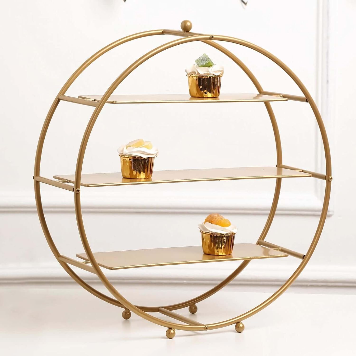 Efavormart 3-Tier Metal Round Cupcake Stand 21" Matte Gold - Durable Contemporary Dessert Holder Appetizer Display for Upscale Events Banquets & Gatherings