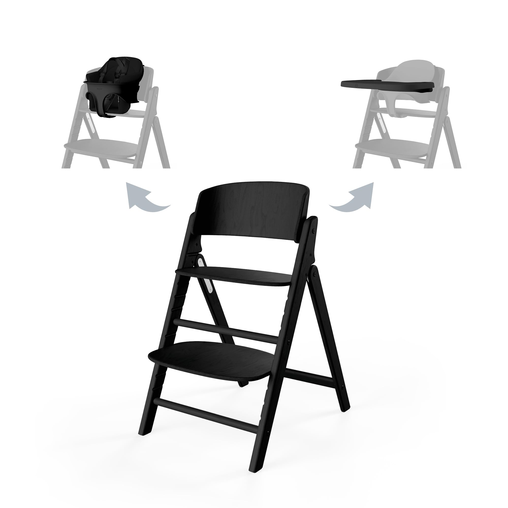 CYBEX Gold krzesełko do karmienia CLICK & FOLD Zestaw 3w1, Rośnie razem z dzieckiem, Może być używany od urodzenia przez osobne Złote Gniazdo Leżaczka, drewno bukowe/plastik, Stunning Black