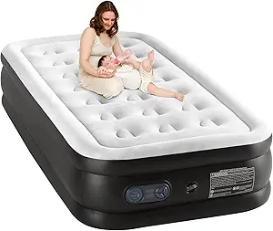Sweetcrispy Twin Air Mattress - 16" Inflatable Blow Up Airbed with Built-in High Capacity Pump, Double Height, Non-Slip Bottom Design, Weight Capacity 660 lbs Air Bed for Home or Camping