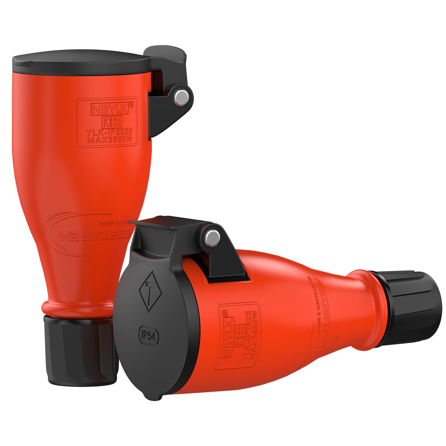 RedStar24 Presa femmina 220 V IP54 | Robusta gomma e plastica | Coperchio a molla automatica, perfetto per l'esterno, presa elettrica a 3 pin, set di 2 spine femmina Schuko