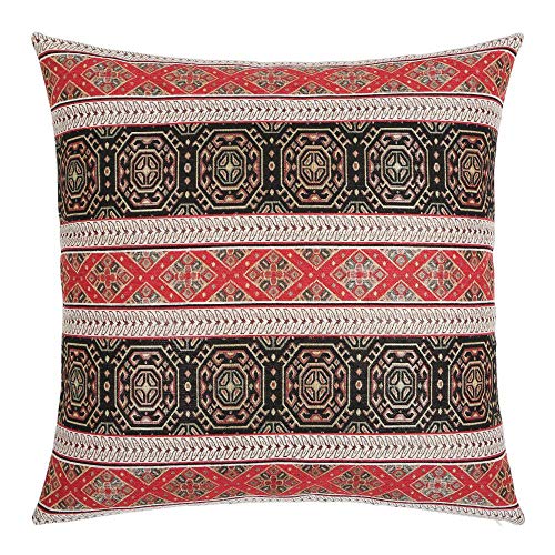 pillowerus Large Farmhouse Throw Pillow Covers Red and Black - 22 x 22 Inches Decorative Kilim Pillows, Boho Room Decor for Couch, Bohemian Square Case for Patio, Shams for Diwan, for Window Seat