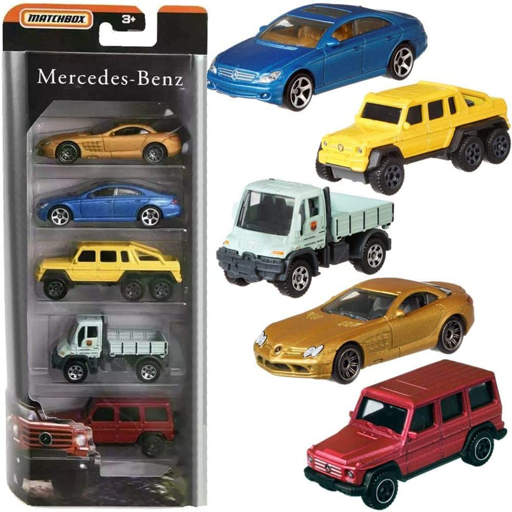 Matchbox Druckguss-Fahrzeug, 5er-Pack, inspiriert von Mercedes-Benz, 5 klassische Stile und Farben