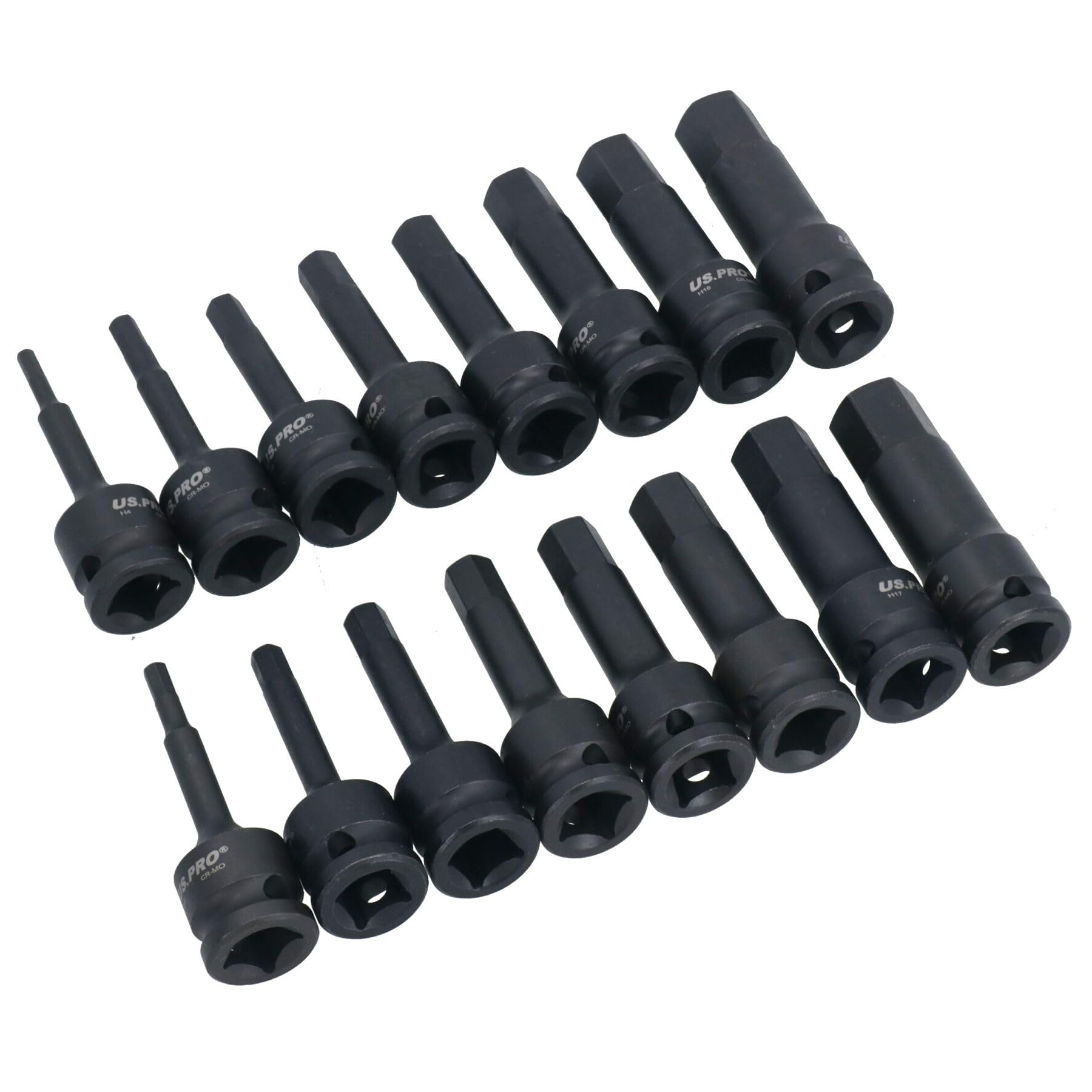 Metryczne gniazda kluczy imbusowych z głębokim uderzeniem z imbusem, 4 mm - 19 mm, zestaw 16 szt