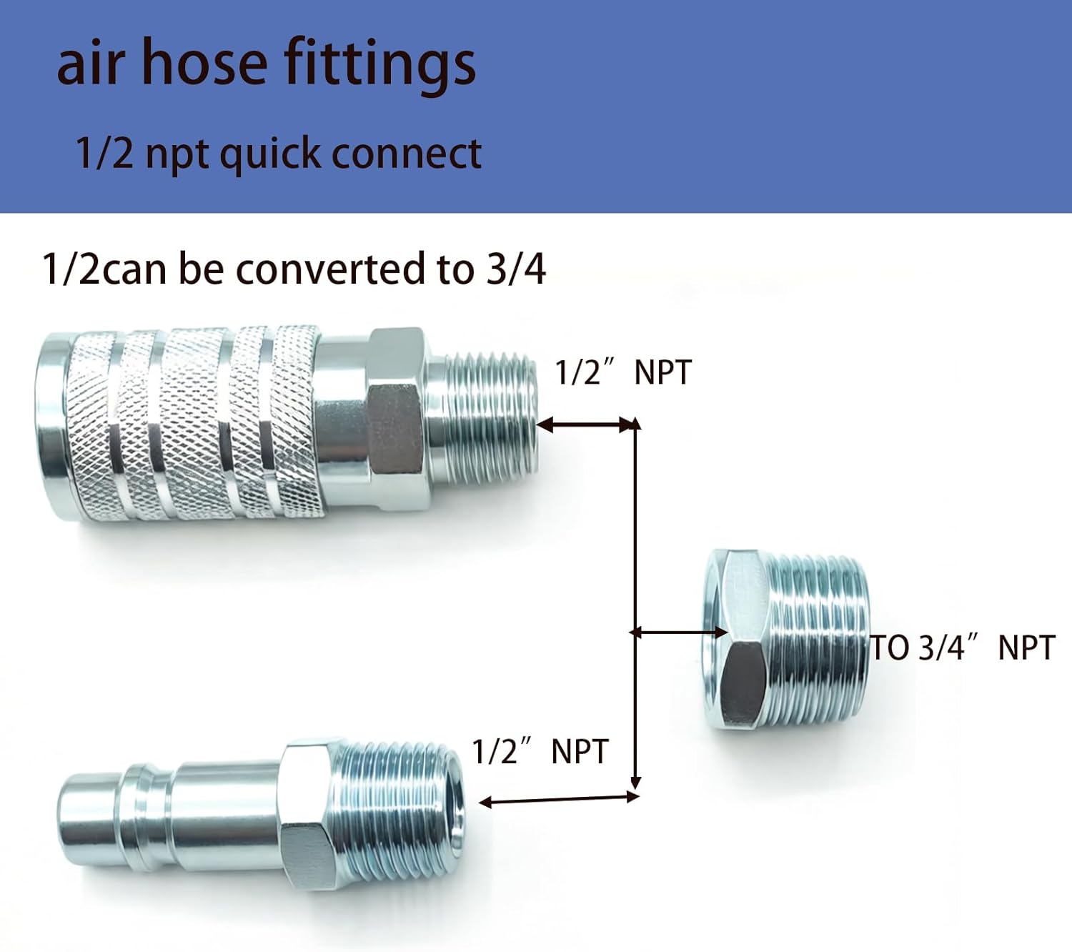 7PCS 1/2 inch NPT Industrial Air Hose Fittings Kit, Includes Male & Female Quick Connect Couplers and Plugs, for Pneumatic Tools, Automotive, Factory Use