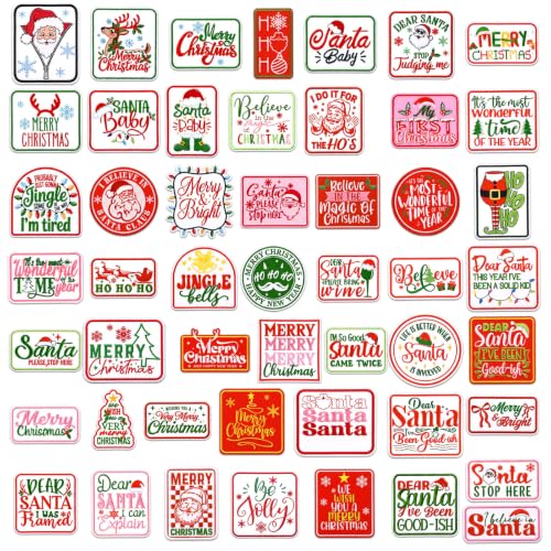 Wavwavw Christmas Slogans Iron on Patches 50 Pcs Embroidered Applique