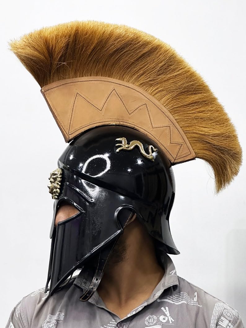 Generic Greek Corinthian Helmet | Spartan Helmet | Medieval Steel Helmet with Inner Linner Helmet | Bets Gift for Helmet Black Finish, 26 x 8 x 9 inch