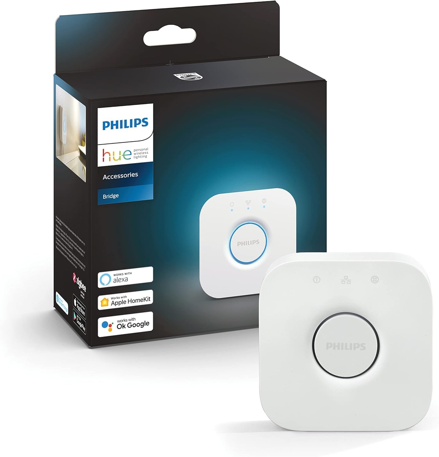 Philips Hue White and Color Ambiance, ampoule LED connectée E27, Equivalent 75W & Bridge 2.0, Pont de connexion, fonctionne avec Alexa, Google Assistant et Apple HomeKit