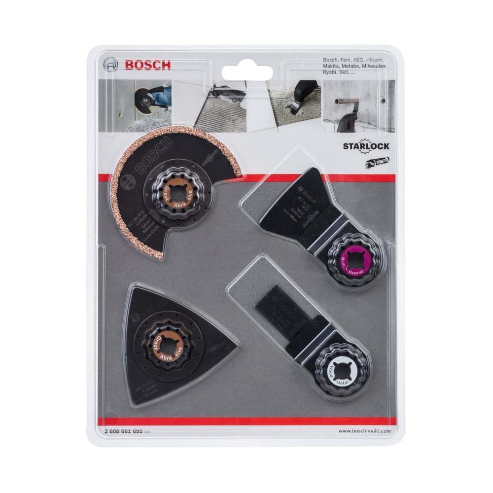 Outil multifonctions Bosch - PMF 350 CES (350W, livrés avec accessoires, interface Starlock et Starlockplus) & Bosch 2608661695 Set de 4 pièces pour carrelage