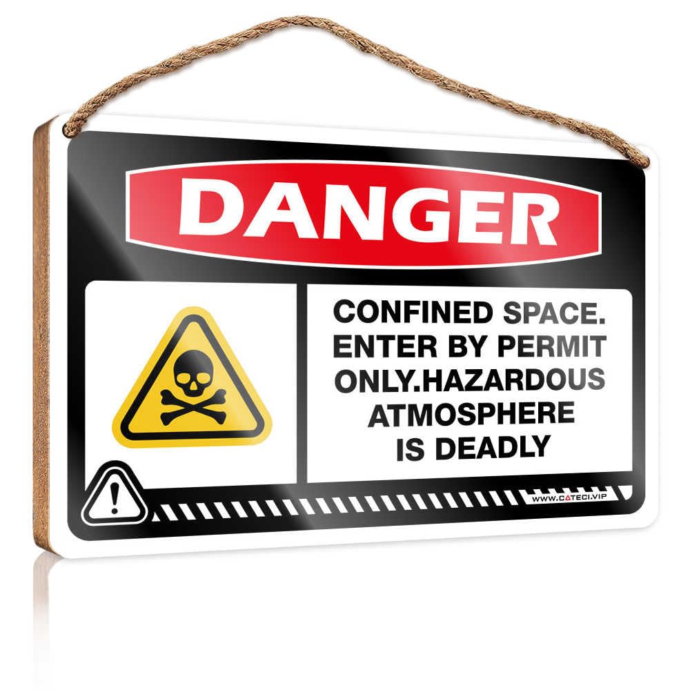 HMQW Farmhouse Bathroom Sign Danger Confined Space Enter By Permit Only Hazardous Atmosphere Is Deadly Wooden Sign Farmhouse Decor For The Home Spring Door Decoratio(23X35CM)