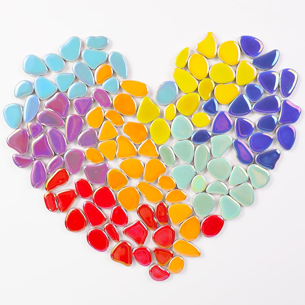 454 g (0,5 kg) schillernde, zufällige Blütenblatt-Keramik-Mosaikfliesen für Bastelarbeiten, Großpackung für Kunst, Glasmosaikstücke, Mini-Kieselsteine, gebrochene Keramikfliesen für