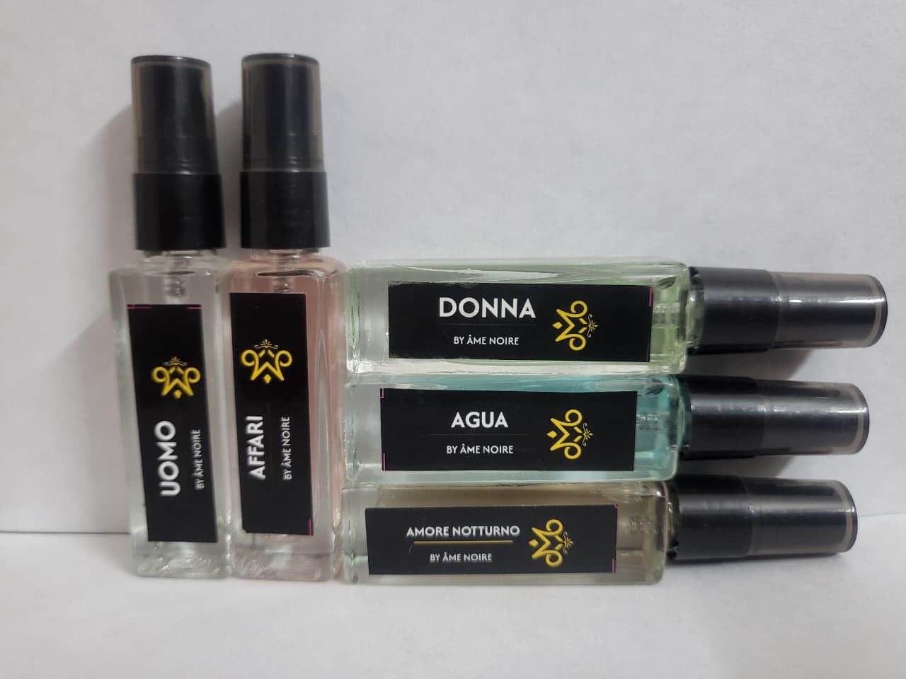 Ame Noire Discovery Set Perfume, (Uomo, Affari, Donna, Agua, Amore Notturno) 5 Piece Collection of 8 ml each-image-14