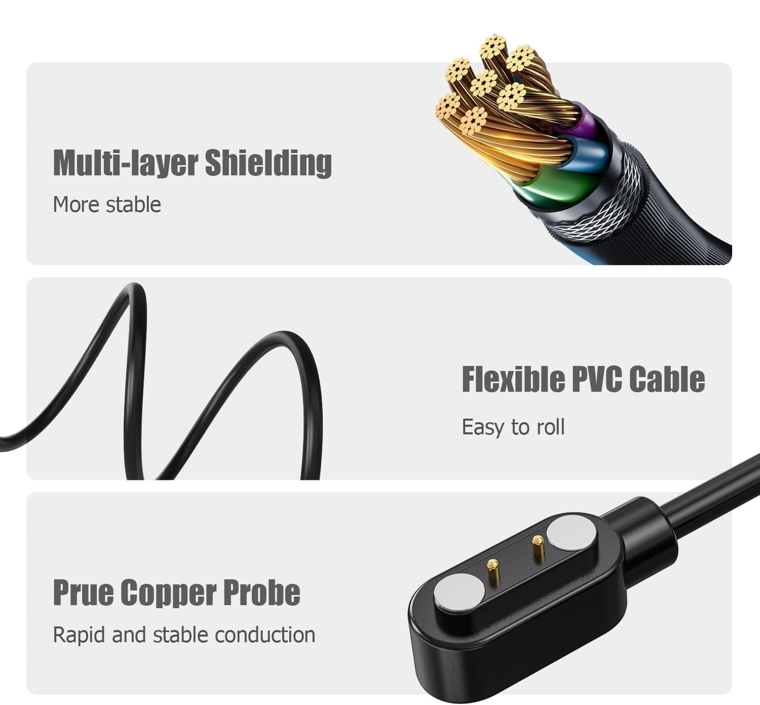 E ECSEM USB Charger Cable Intended for WalkerFit A1/A1 PRO/A1 MAX/A2 PRO, Magnetic Replacement Charging Cable Cord Stand Adapter for for WalkerFit Smartwatch Accessories,3.3FT