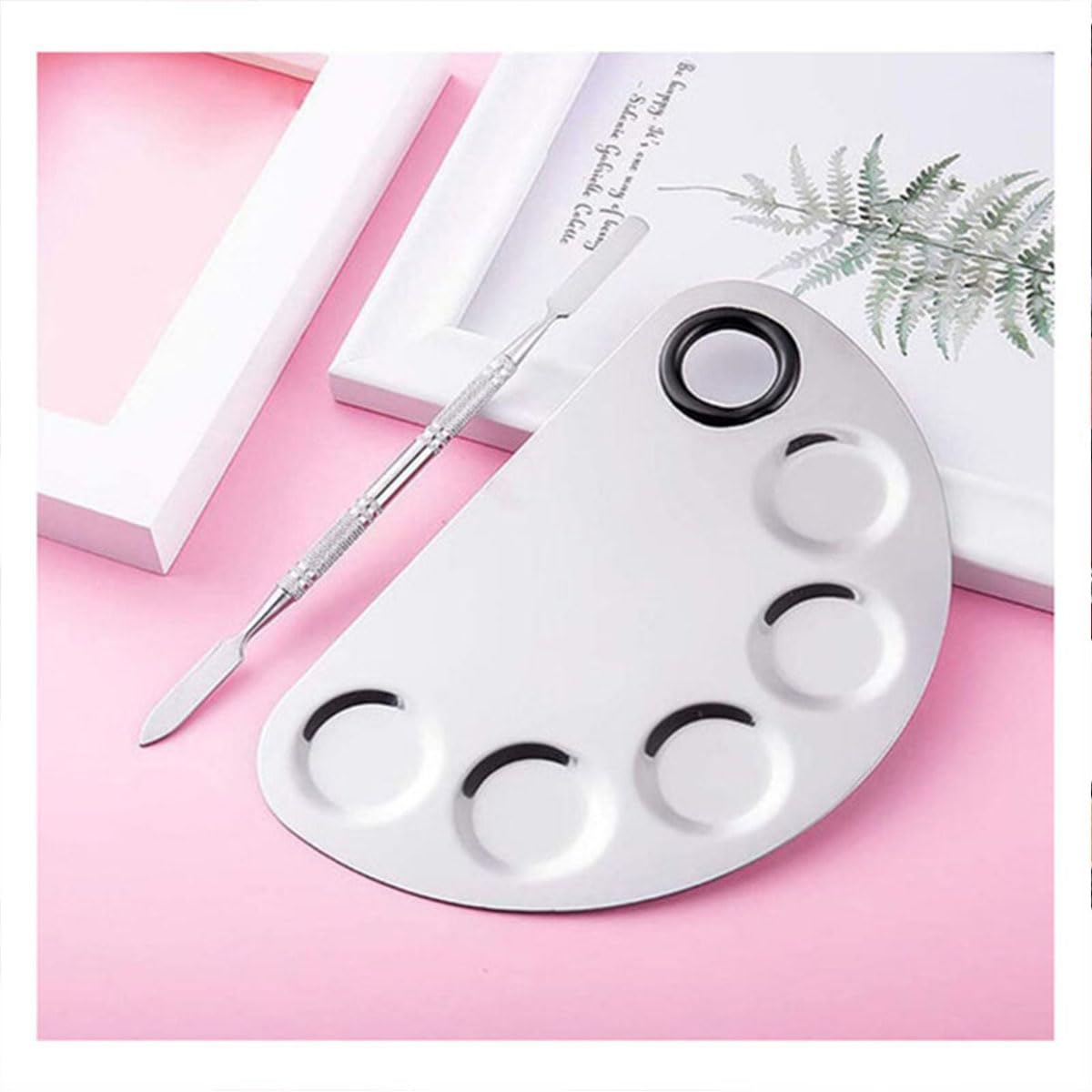 5 product space Stainless Steel Makeup mixing Palette with Spatula makeup artist tool, Cosmetic Mixing Tray, Used for Mixing Foundations, nail art makeup mixing stainless steel plate quantity - 1 piece-image-28