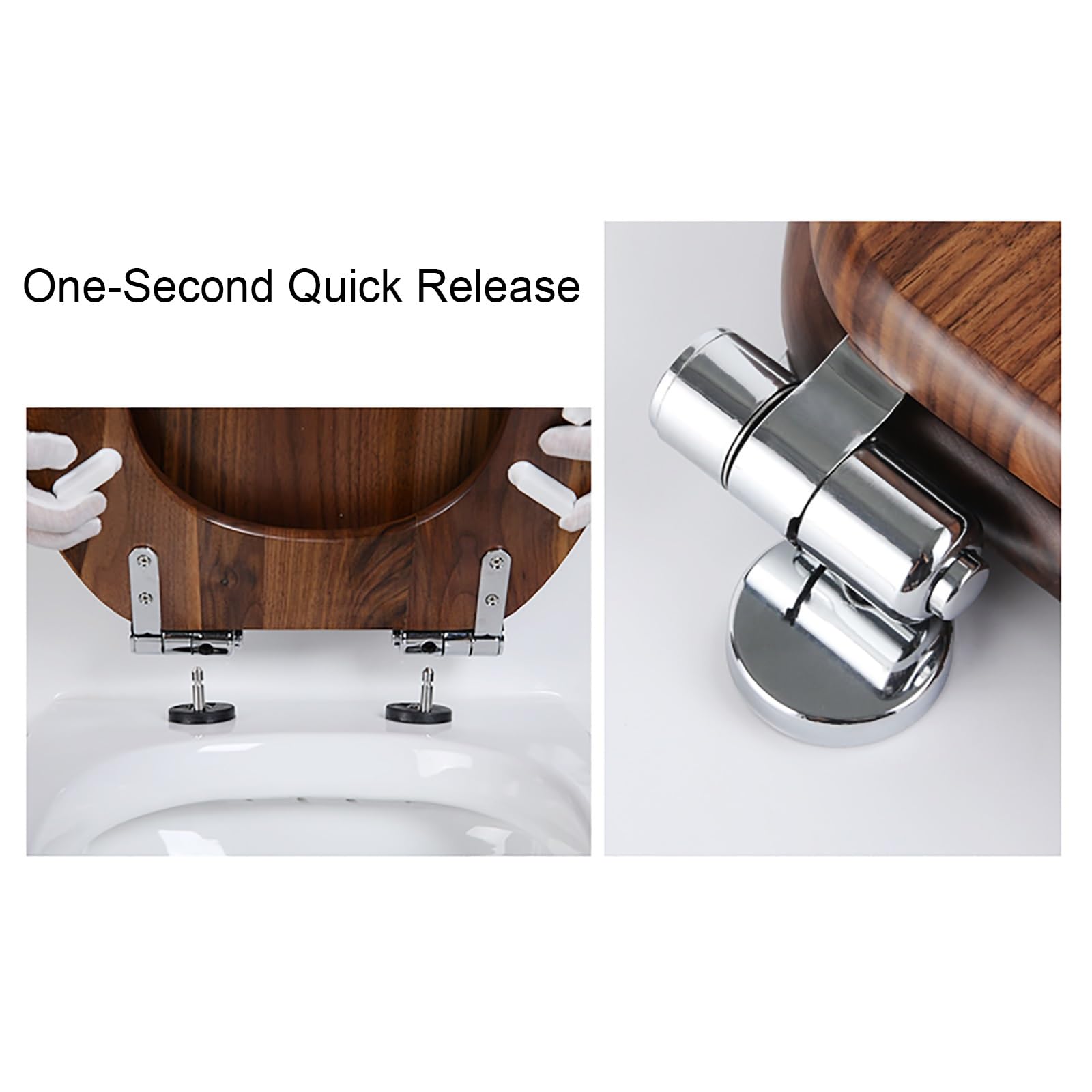 Asiento de inodoro retro de nogal grueso con tapa silenciosa, tapas de acero inoxidable sin óxido, madera maciza negra H y accesorio de baño Slish para uso doméstico