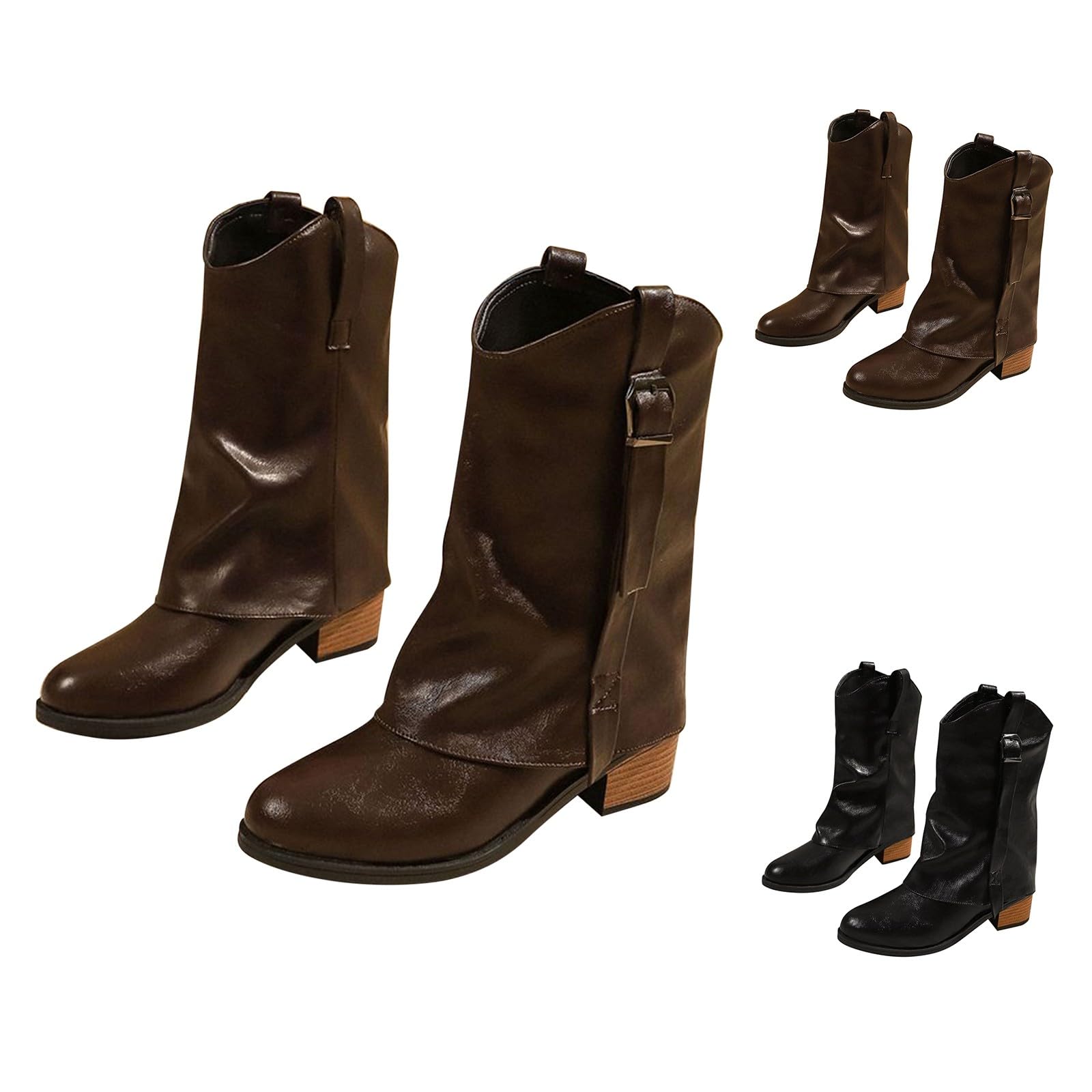 Botas occidentales de piel para mujer, botas vaqueras cortas
