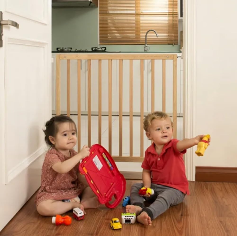 Safetots Robustes Holz Babygitter für Treppen, Natur, 63.5 cm - 105.5 cm, Holz Schraubgitter, Schraubbefestigung als Sicherheitssperre, stilvolles Design und praktisches Sicherheitsgitter