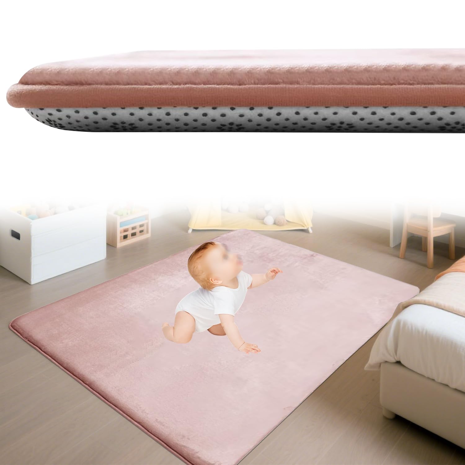 Zteiuqx L-062-1 2Cm Thick Baby Crawling Mat Nursery Rug, Coral Velvet Baby Play Mat For Crawling & Playing For Bedroom, Kids Room, Nursery 40 X 60 Cm Babies Mats For Floor Play With Non-Slip Backing