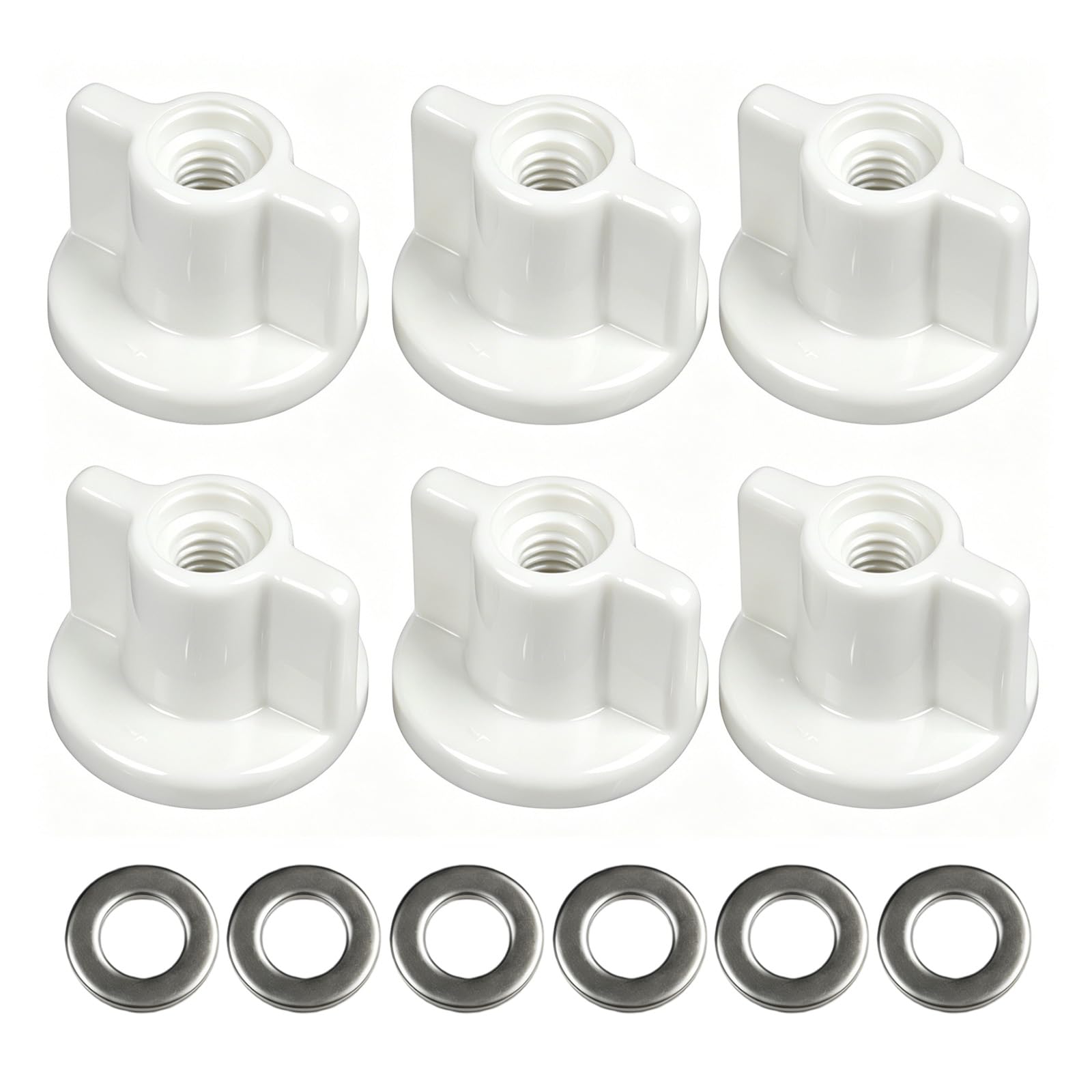 Universal Toilet Seat Fixing Kit 6 Pcs – M6 Bottom Fixings Wing Nuts and Washers – Replacement Plastic Hinge Hardware Fittings for Home Bathroom Repairs