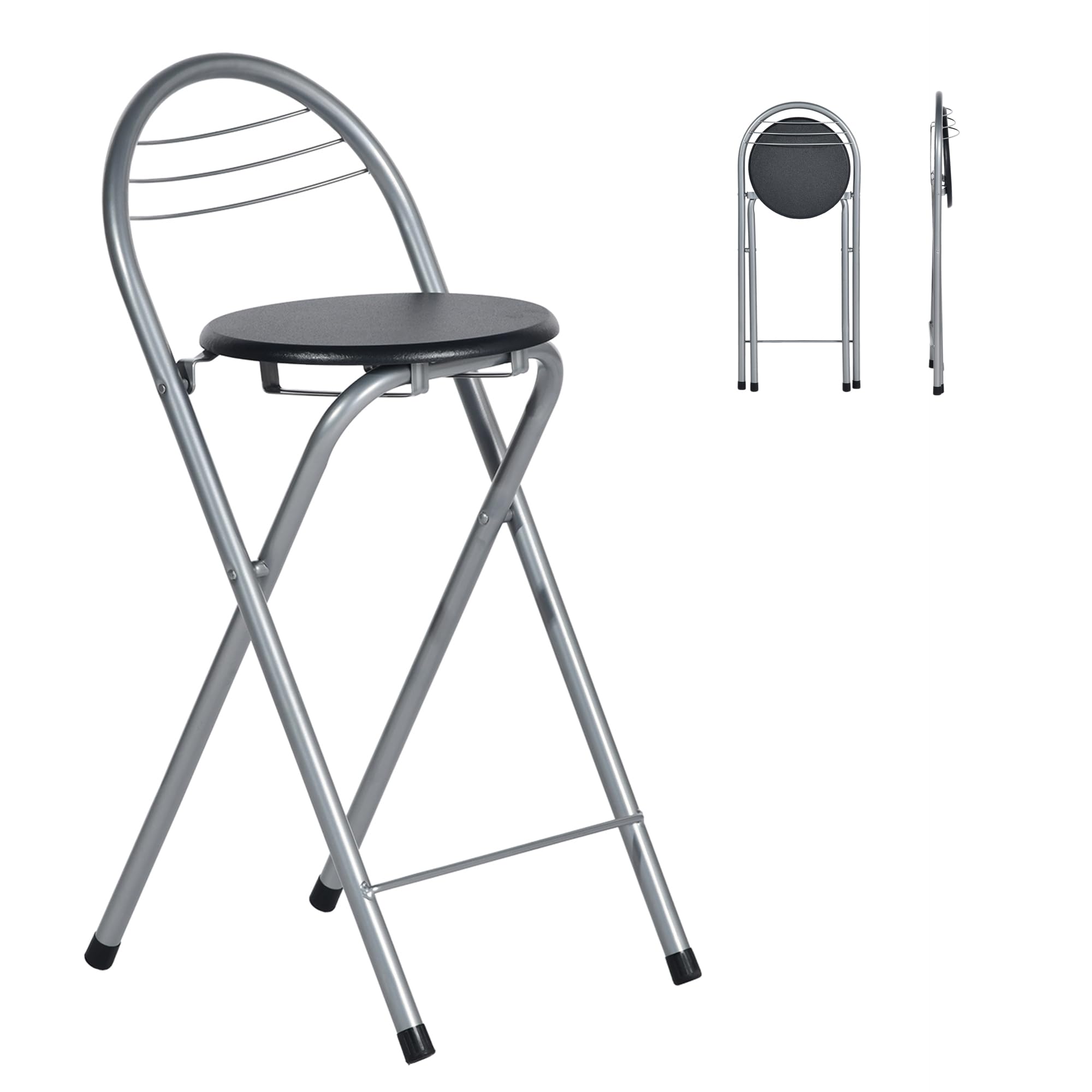 1 Pieza Taburete Alto Plegable Bar con Respaldo, Banqueta y Silla Plegable de Madera para Interior y Exterior en Cocinas/Bares/Bistrós/Camping/Asiento Negro/Altura Asiento 61CM