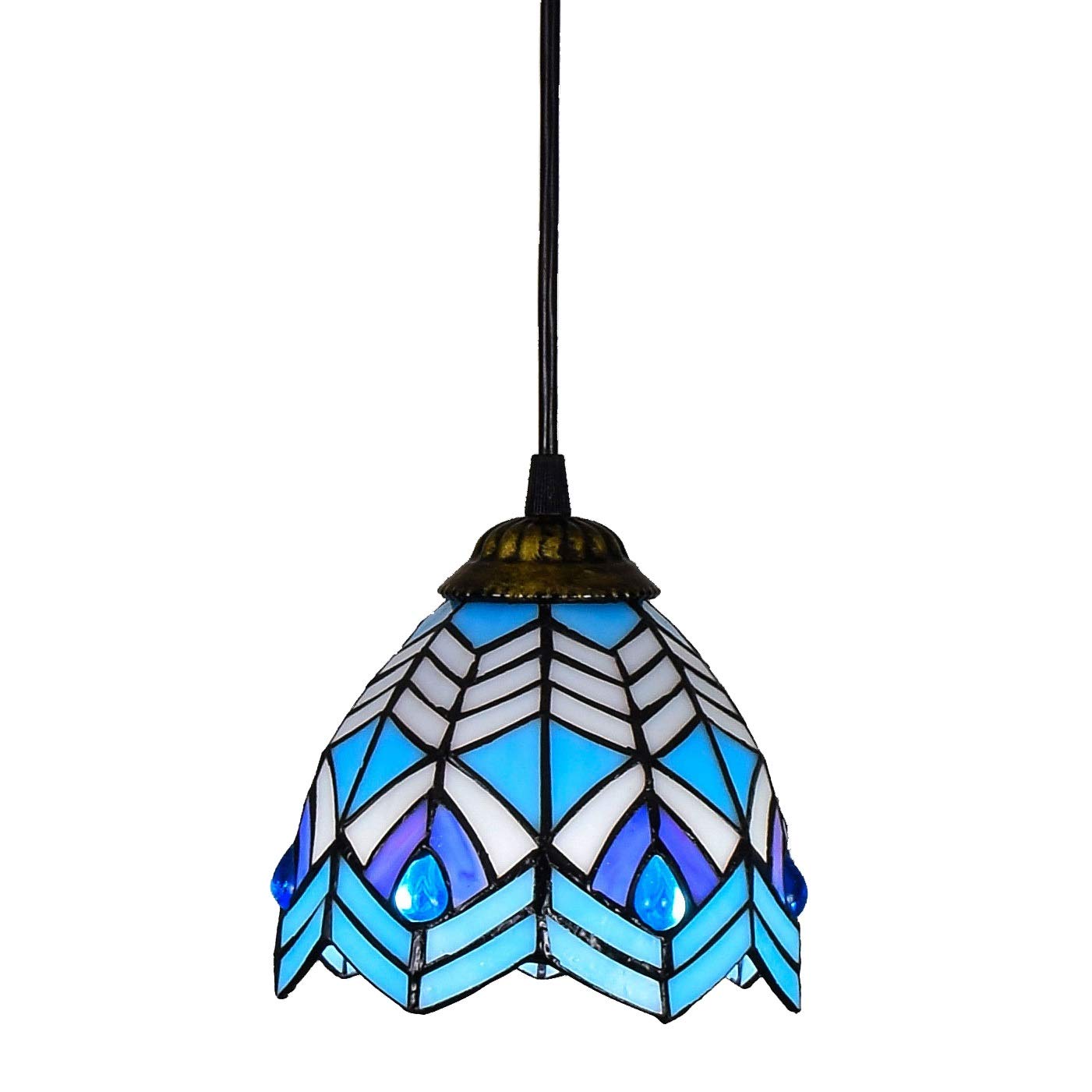 METTEOR Ceiling Stained Glass Chandelier 6-" Tiffany Style Small Pnedent Lamp Phoenix Beads Glass Pendant Light Ceiling Hanging Lamp Fixture Shade,