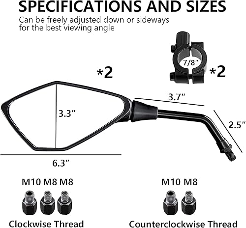 Miniatura 5 de El espejo retrovisor universal para motocicleta ATV es adecuado para manubrios de 7/8 pulgadas, compatible con Polaris Sportsman Scrambler, Can-Am