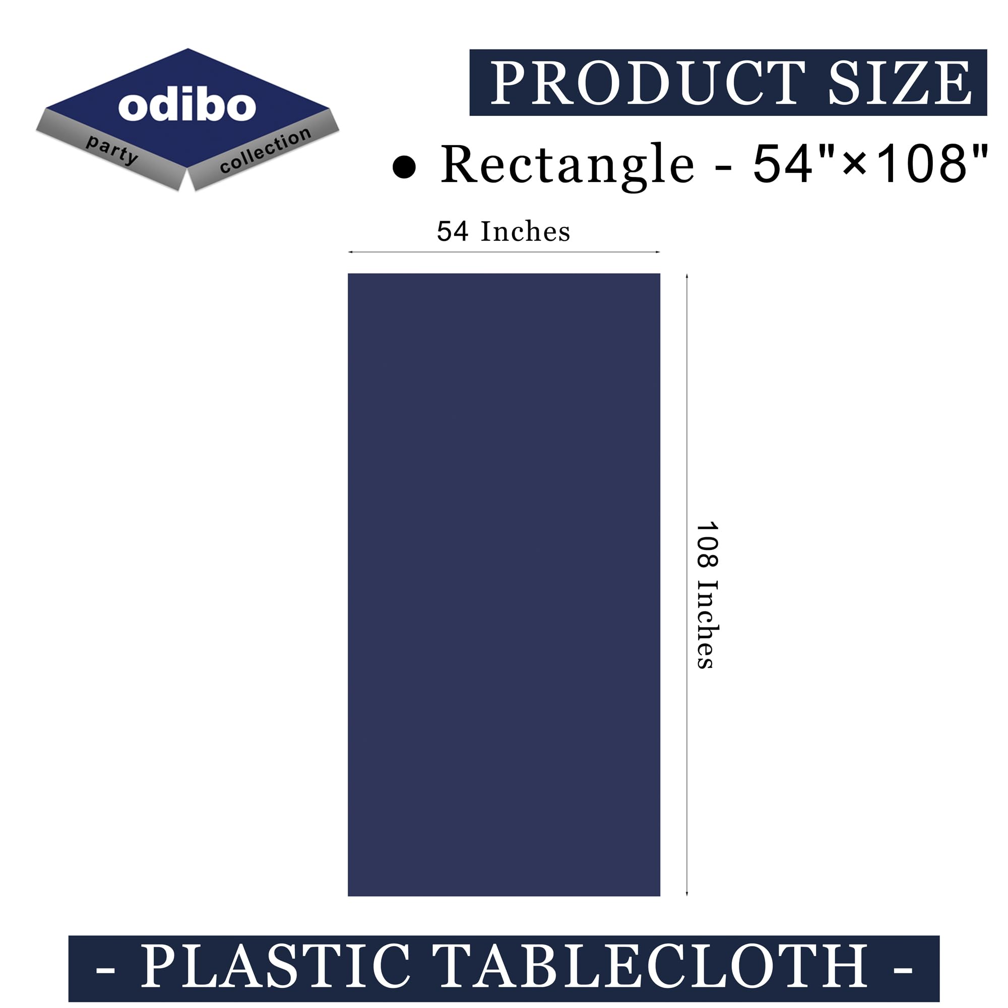 odibo Paquete de 2 manteles desechables de plástico azul marino de 54 x 108 pulgadas, para fiestas, cumpleaños, bodas, picnic, eventos, se adapta a mesas rectangulares de hasta 8 pies