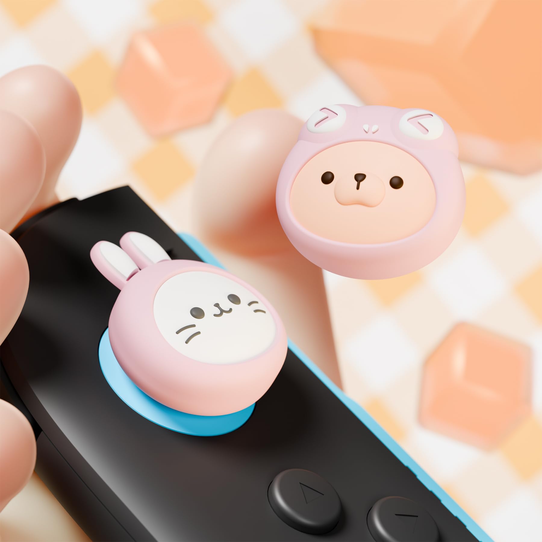 PlayVital 4 Piezas de Agarres para el Pulgar para Nintendo Switch 2 2025, Kawaii Tapas de Silicona para Joysticks de Joycon, Protector para Joystick, Accesorios para Switch 2 (Gatito & Cachorro Rosa)