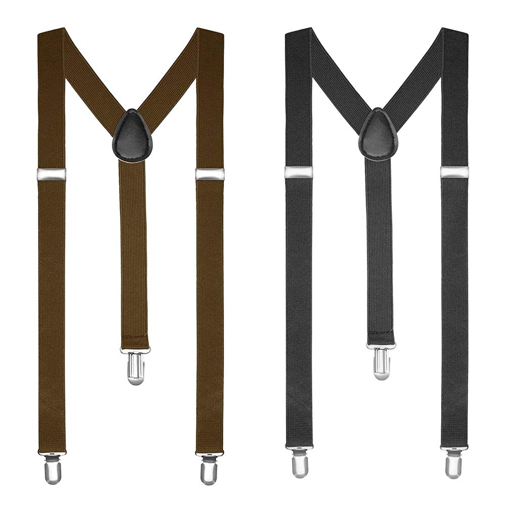 ZngouMen's Elastic Adjustable Heavy Duty Y Back Suspenders - Wide & Thin Skinny Braces, Unisex Y Shaped Suspenders with Strong Clips - Black & Brown Motorcycle Trouser Braces