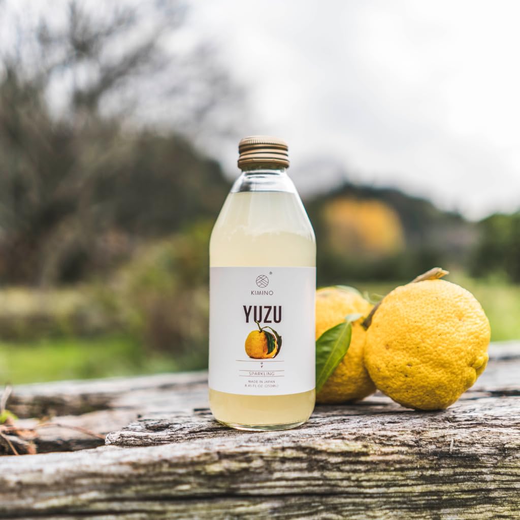 Kimino Sparkling Yuzu Juice - Japanese Yuzu Drink, All Natural Ingredients, Organic Sugar Cane, Hand Picked Shikoku - Sparkling Soda, Vitamin C Antioxidants, Healthy Alternative - 8.45 Fl Oz, 12 Pack
