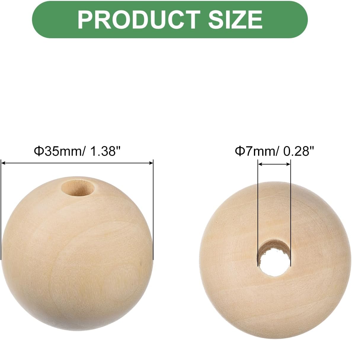 uxcell 40Pcs 35mm Natural Wood Spacer Beads, 7mm Large Hole Unfinished Round Wooden Beads for DIY Crafting, Jewelry Making Bracelets - Image 2