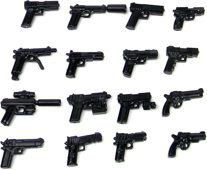 Custom Pistol MEGA Pack For Brick Minifigures - 16 Miniature ABS Toy Guns | Lego Compatible Accessories